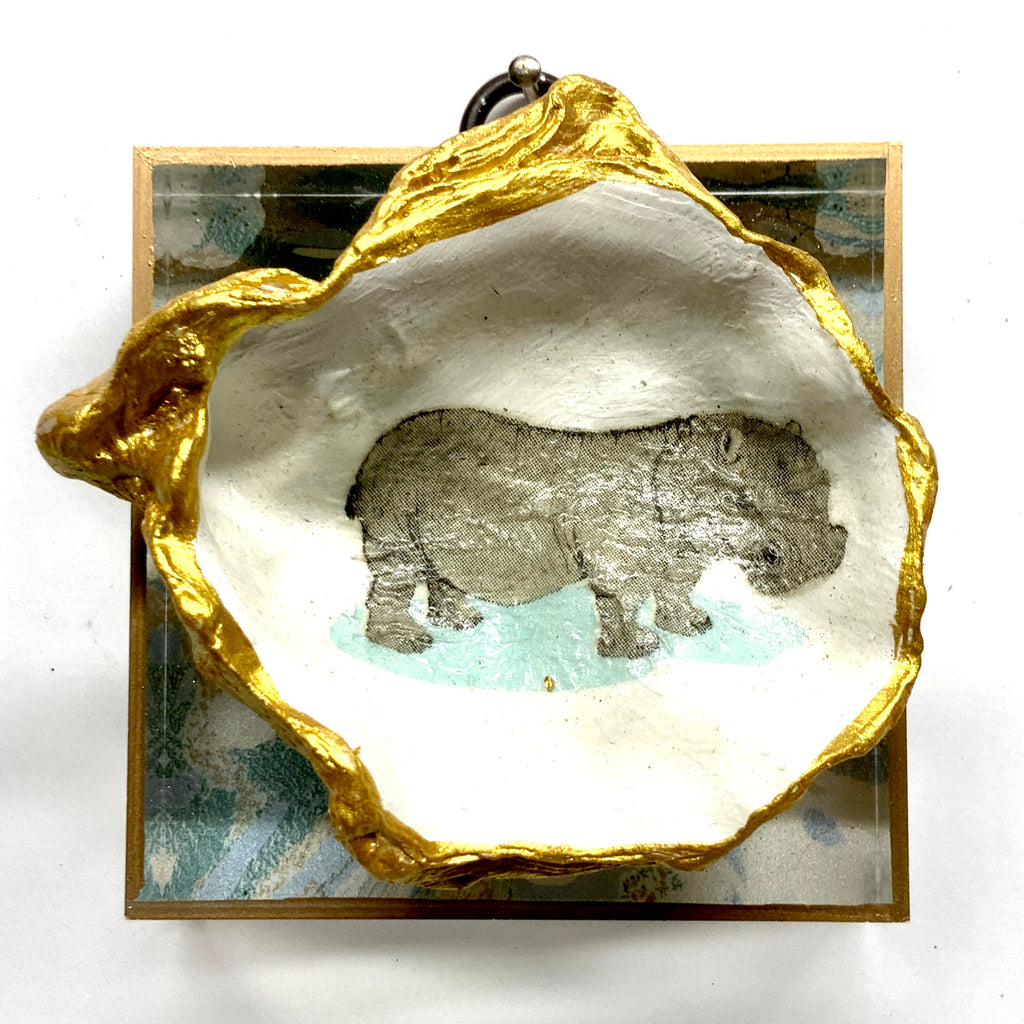 Acrylic Frame with Hippo Oyster Shell on Marbled Paper / Slight Imperfections (3