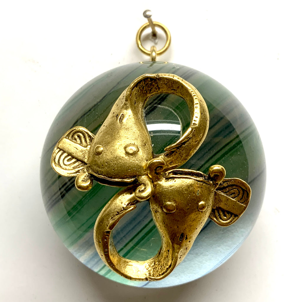 Acrylic Orb Frame with Fish on Marbled Paper / Slight Imperfections (3