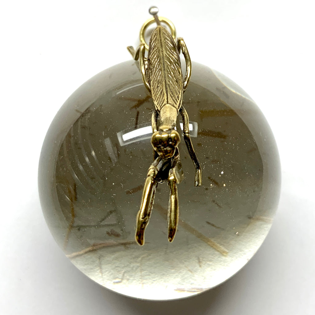 Acrylic Dome Frame with Praying Mantis on Marbled Paper / Slight Imperfections (3