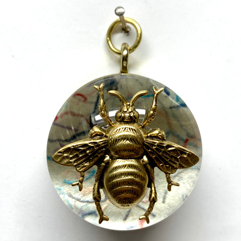 Acrylic Dome Frame with Grande Bee on Marbled Paper / Slight Imperfections (2