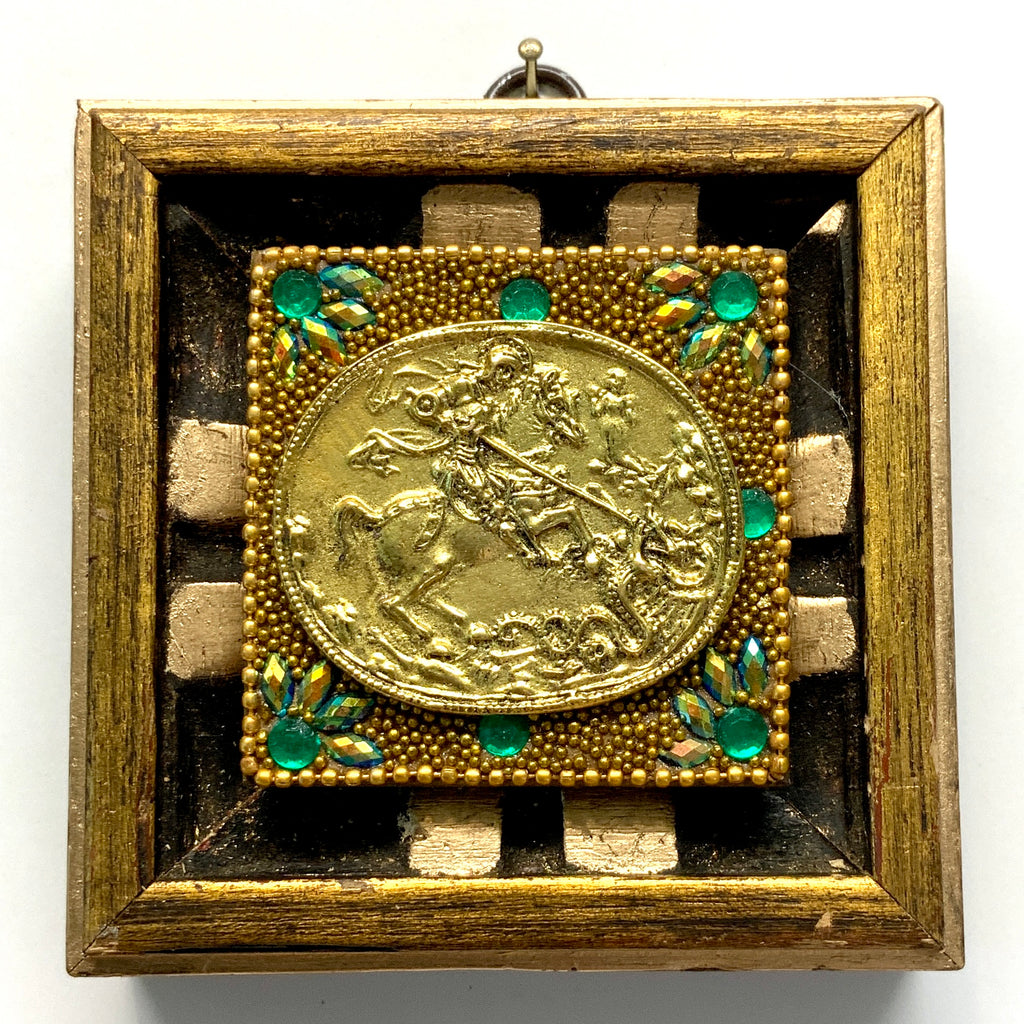 Gilt Frame with Saint George and the Dragon on Beaded Block (4” wide)