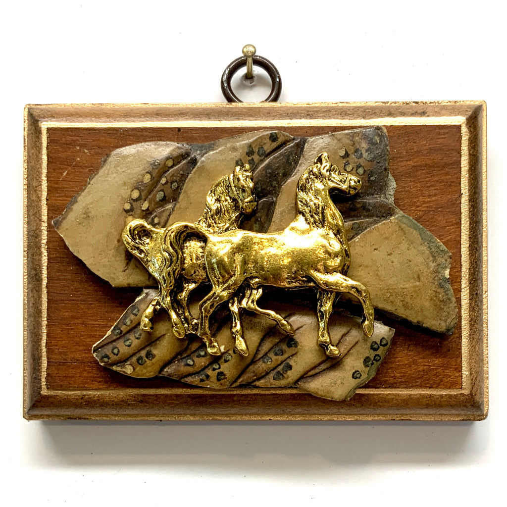 Mahogany Frame with Horses on Antique Jade (4.25” wide)