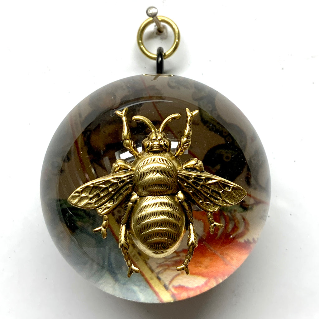 Acrylic Dome Frame with Grande Bee on Marbled Paper / Slight Imperfections (2.5