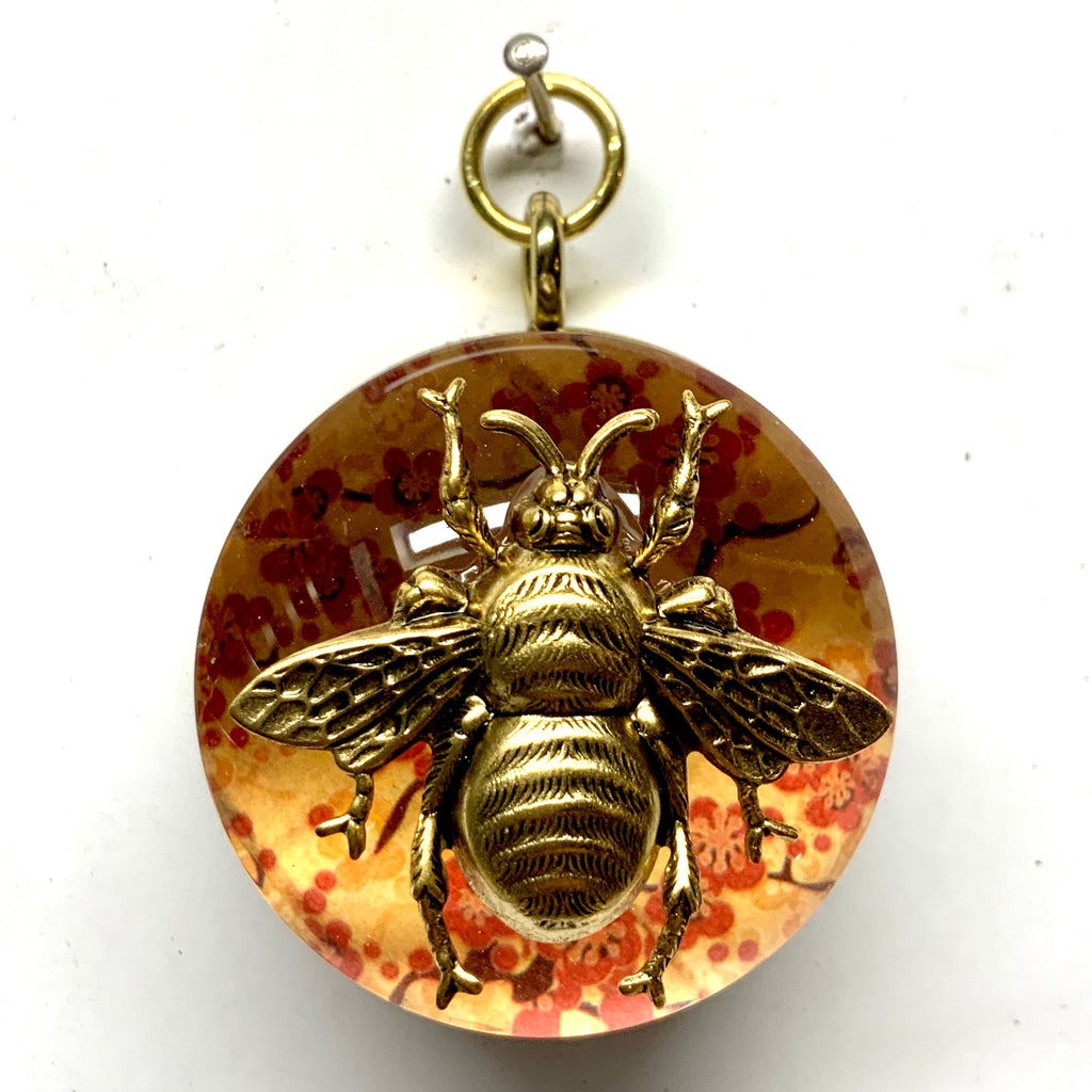 Acrylic Dome Frame with Grande Bee on Marbled Paper / Slight Imperfections (2
