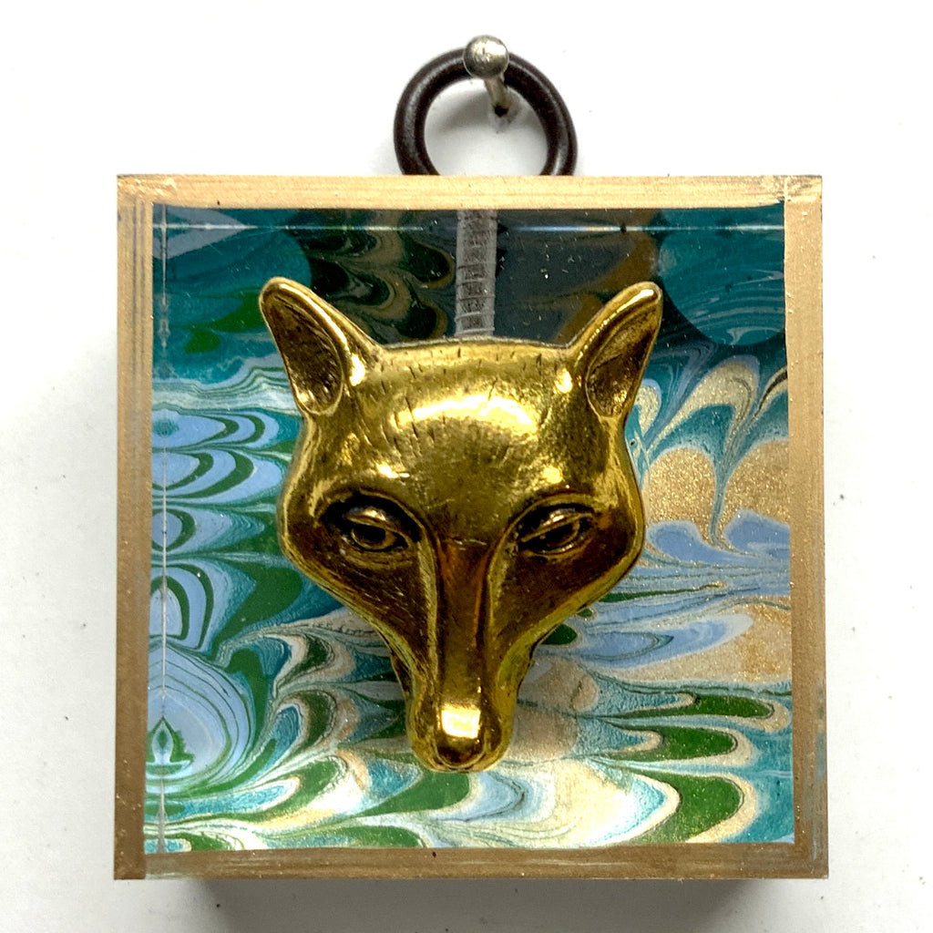 Acrylic Frame with Fox on Marbled Paper / Slight Imperfections (2