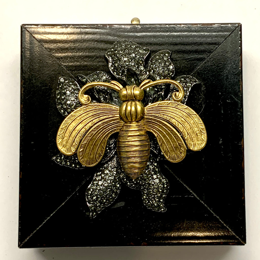 Modern Lacquered Frame with Deco Bee on Brooch (3” wide)