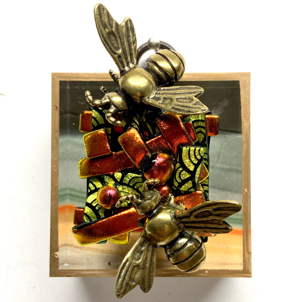 Acrylic Frame with Bees on Brooch / Slight Imperfections (2