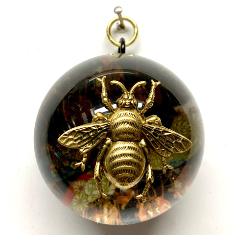 Acrylic Dome Frame with Grande Bee on Marbled Paper / Slight Imperfections (2.5