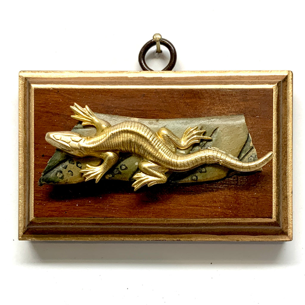 Mahogany Frame with Lizard on Antique Jade (3.75” wide)