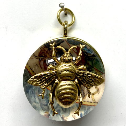 Acrylic Dome Frame with Grande Bee on Marbled Paper / Slight Imperfections (2