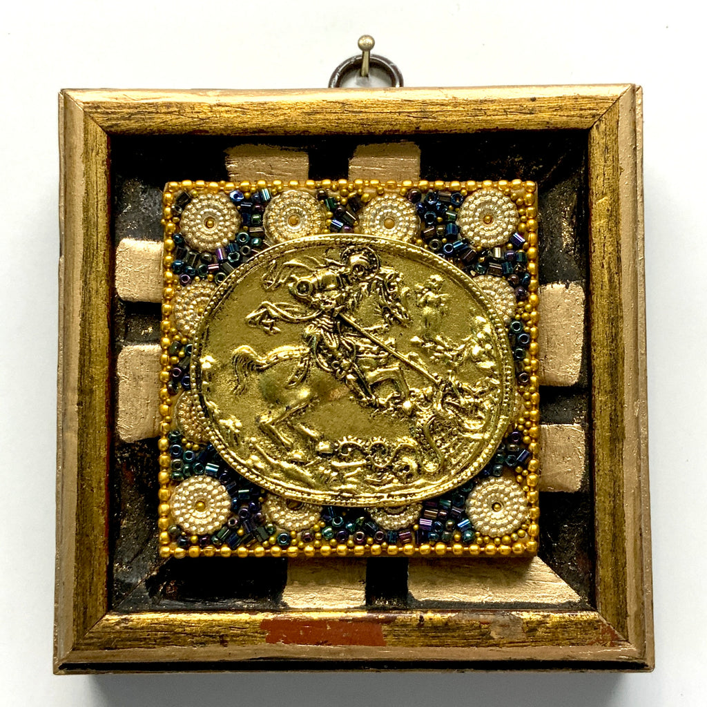 Gilt Frame with Saint George and the Dragon on Beaded Block (4” wide)