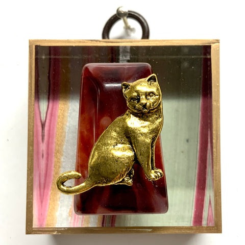 Acrylic Frame with Cat on Marbled Paper / Slight Imperfections (2