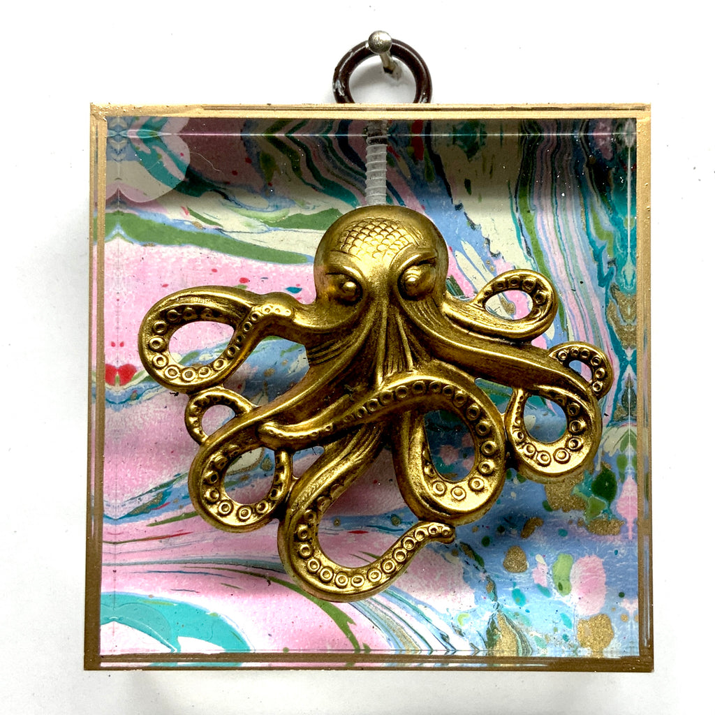 Acrylic Frame with Octopus on Marbled Paper / Slight Imperfections (3