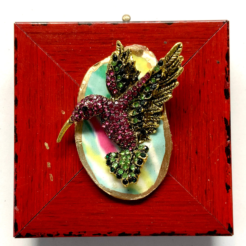 Modern Lacquered Frame with Sparkle Hummingbird on Oyster Shell (3” wide)