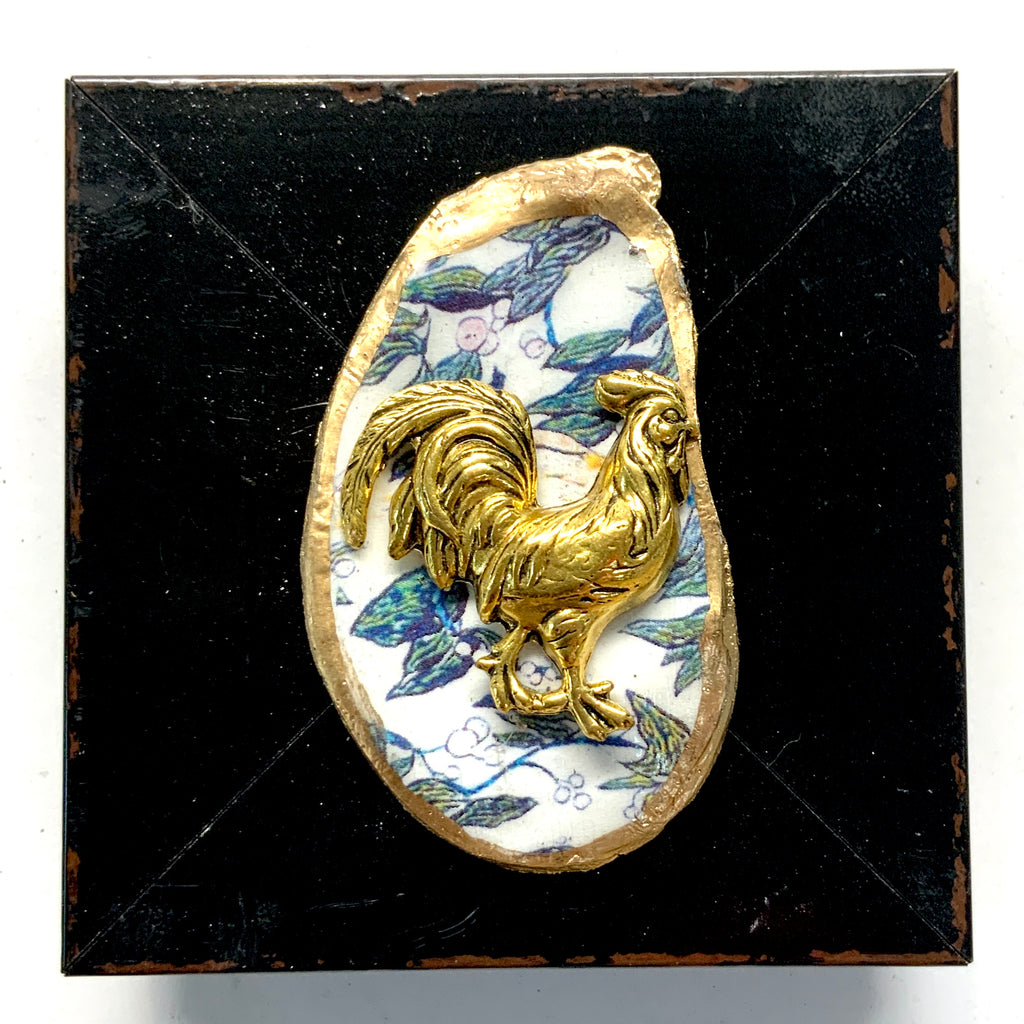Modern Lacquered Frame with Rooster on Oyster Shell (3” wide)