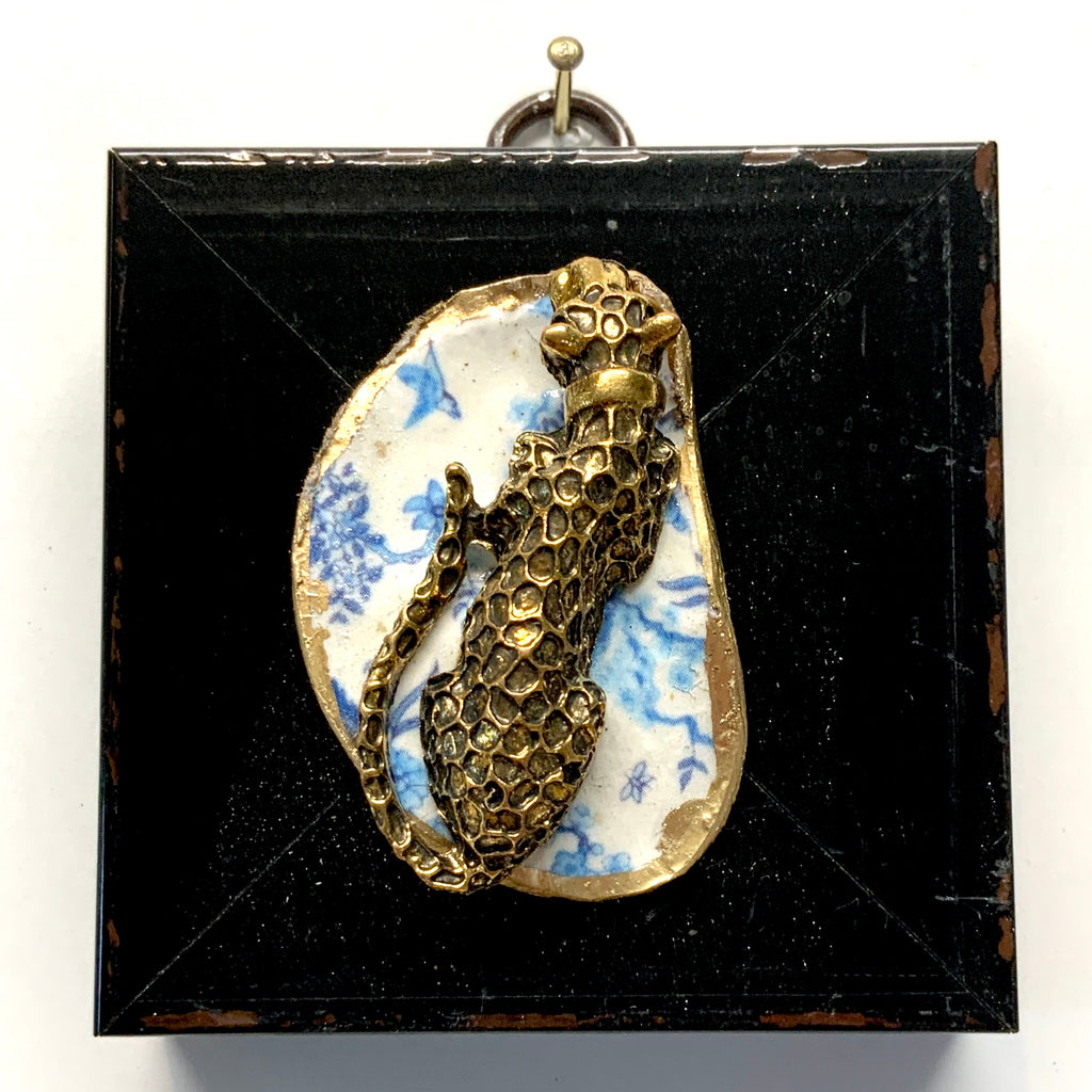 Modern Lacquered Frame with Leopard on Oyster Shell (3” wide)