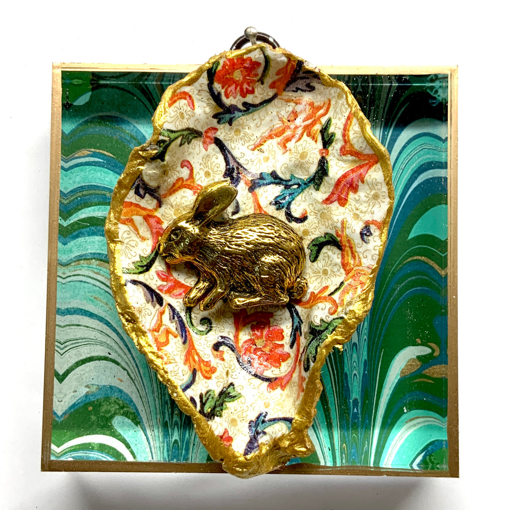 Acrylic Frame with Bunny and Oyster Shell on Marbled Paper / Slight Imperfections (4