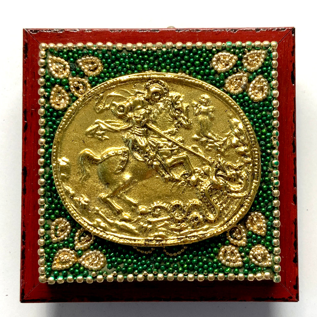 Modern Lacquered Frame with Saint George and the Dragon on Beaded Block (3” wide)