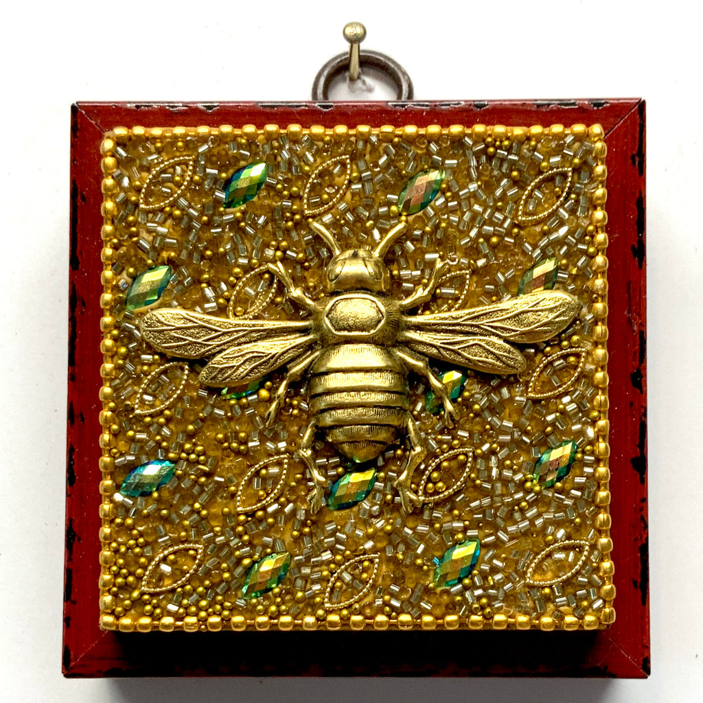 Modern Lacquered Frame with Italian Bee on Beaded Block (3” wide)