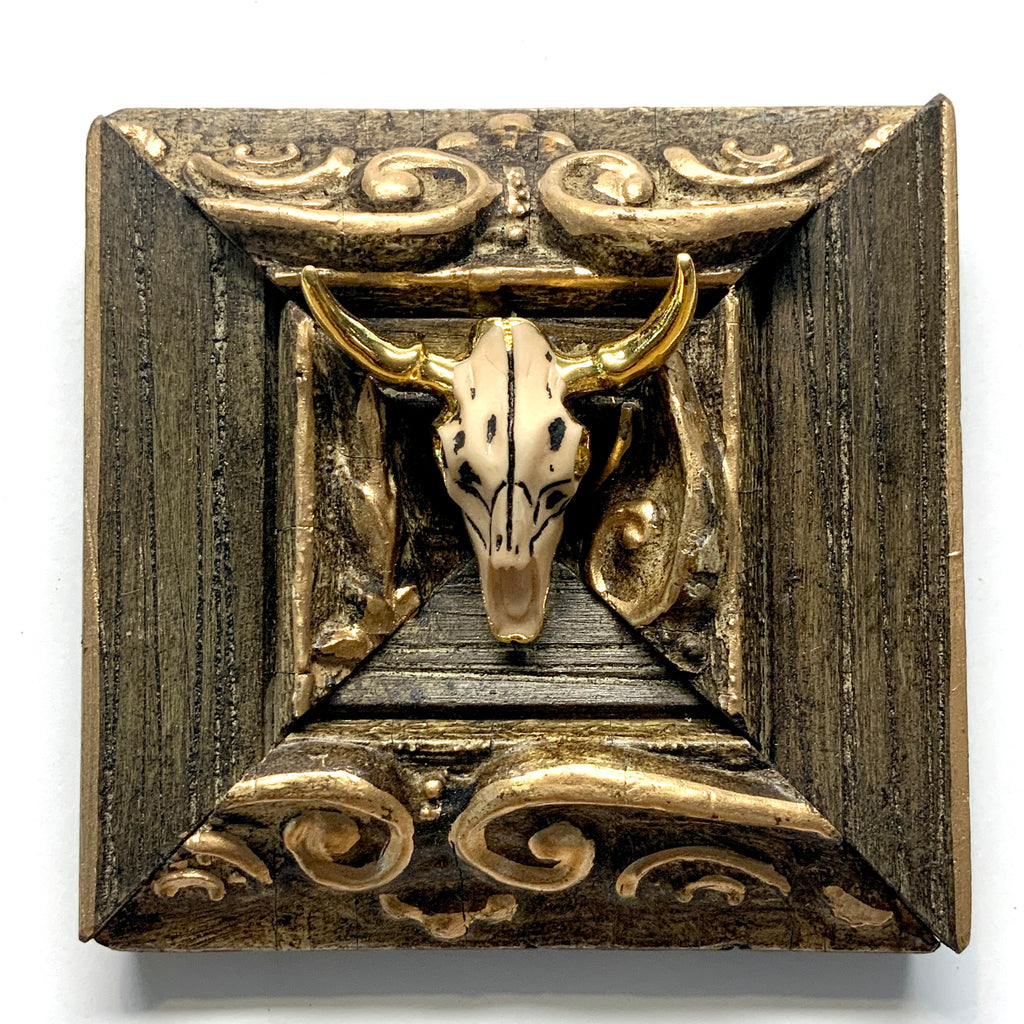 Wooden Frame with Cow Skull (4.25” wide)