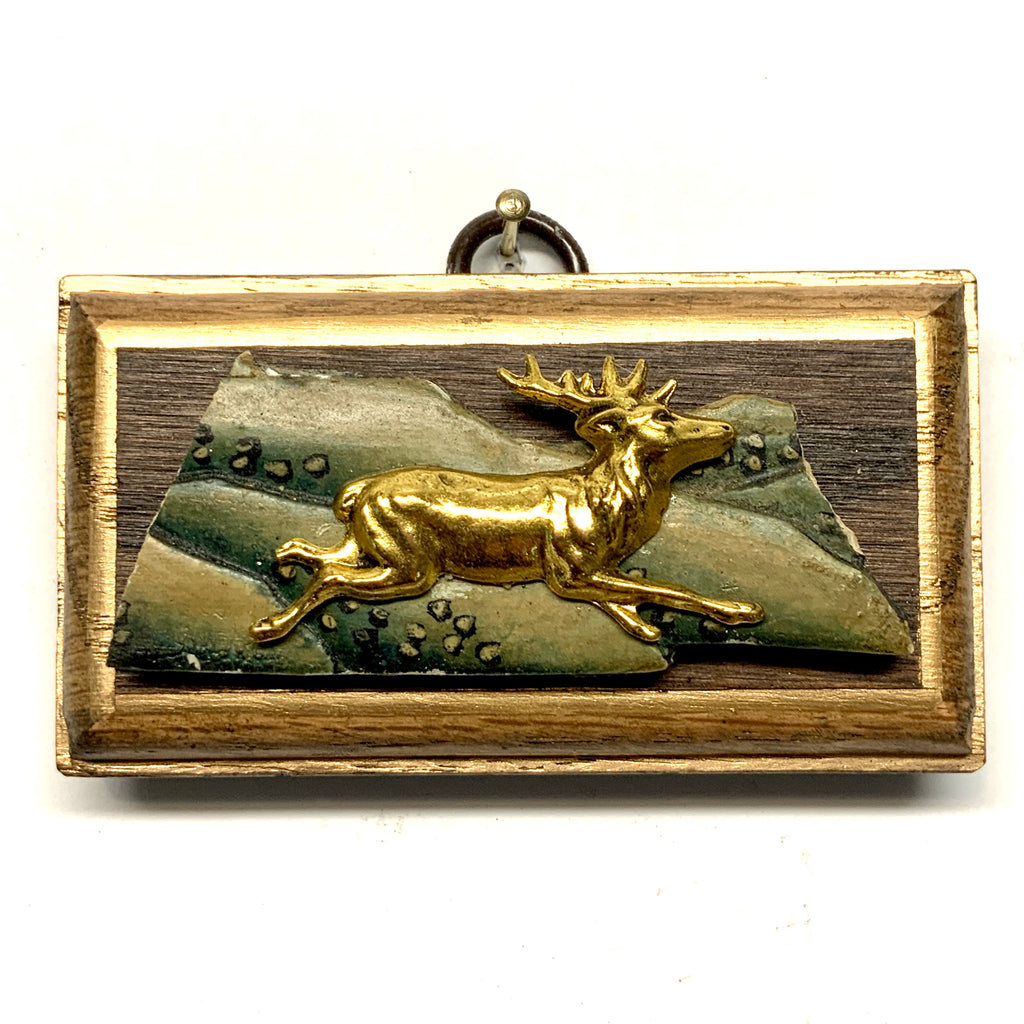 Wooden Frame with Stag on Antique Jade (3.5” wide)