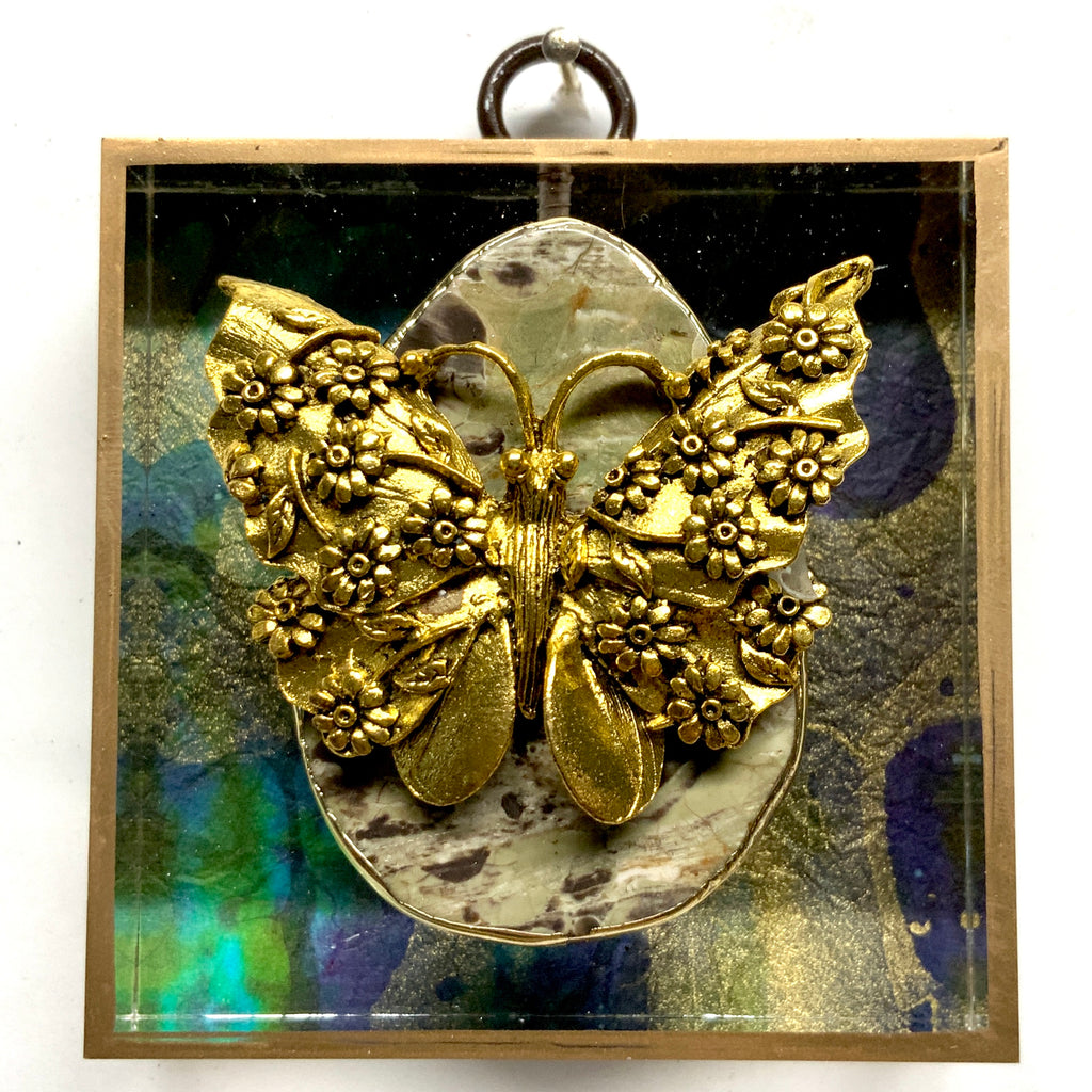 Acrylic Frame with Butterfly on Marbled Paper / Slight Imperfections (3
