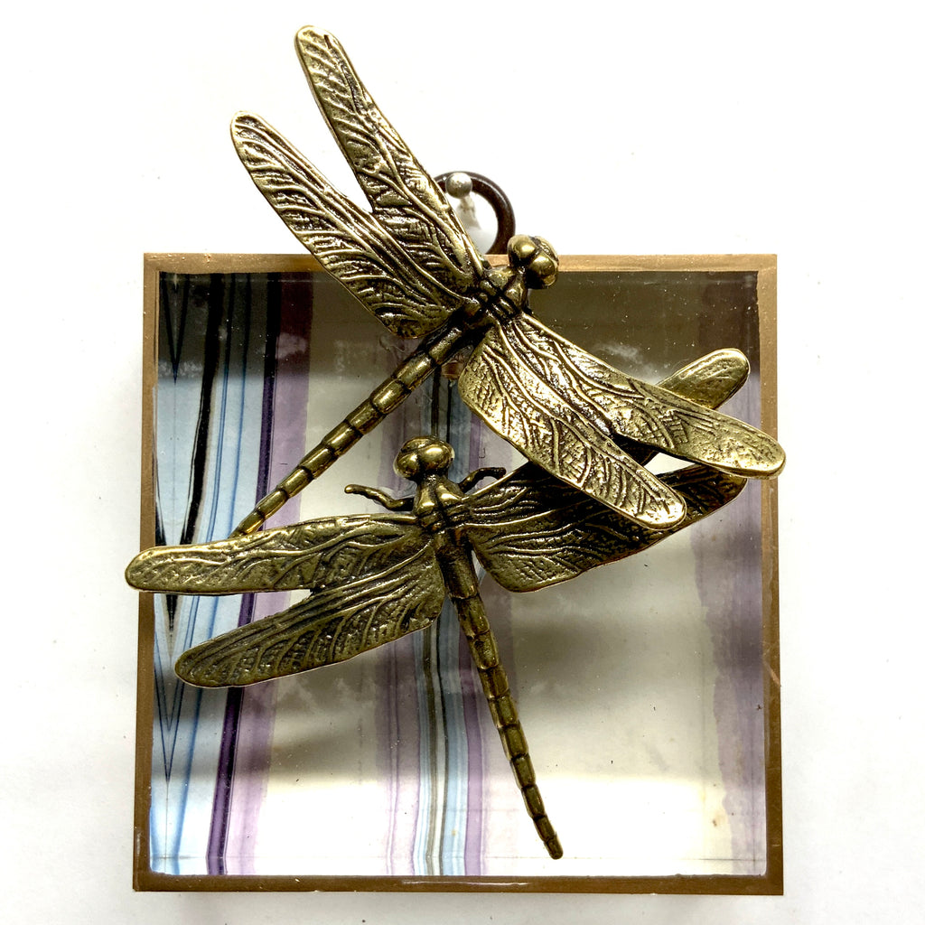 Acrylic Frame with Dragonflies on Marbled Paper / Slight Imperfections (3