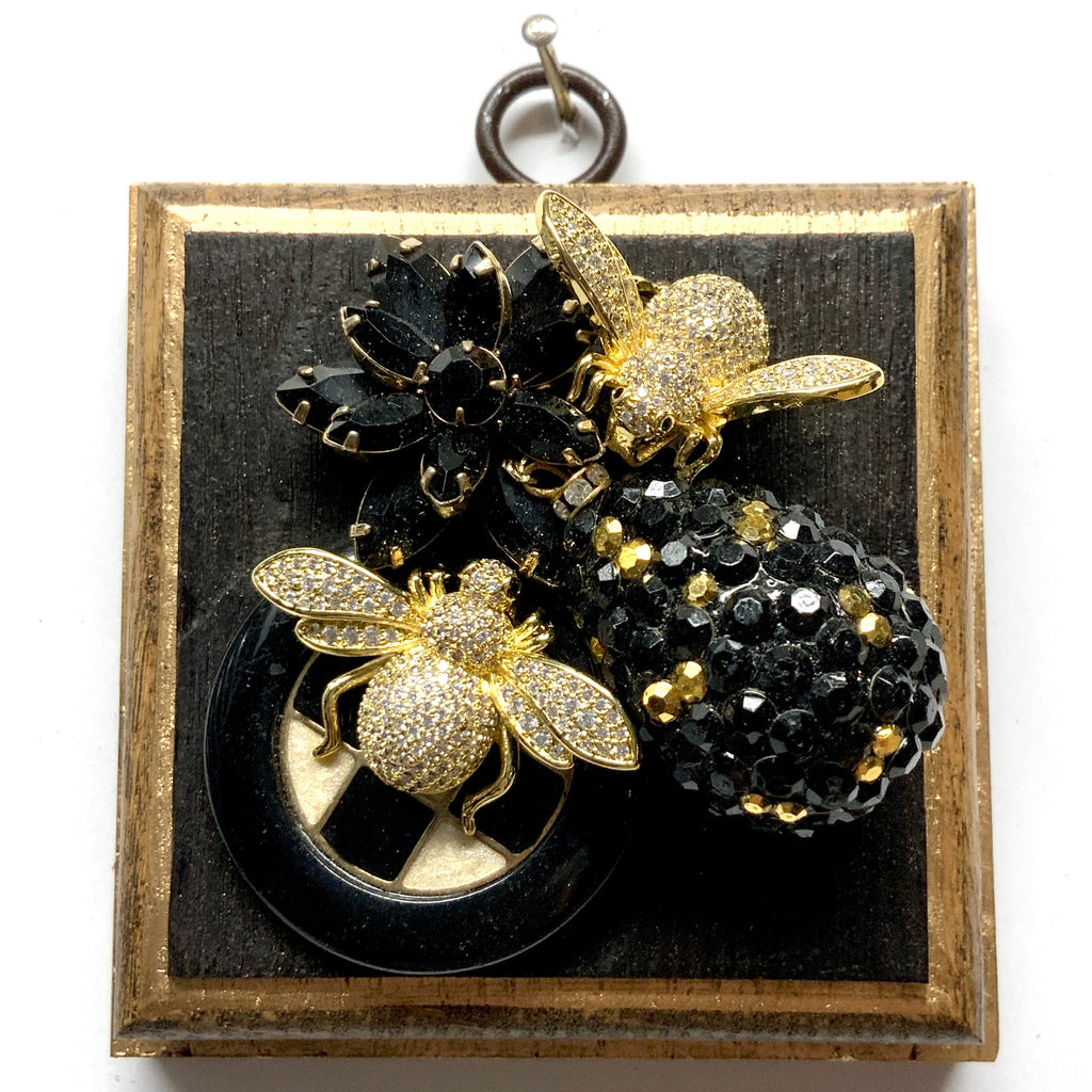 Bourbon Barrel Frame with Sparkle Bees on Brooch (3.25