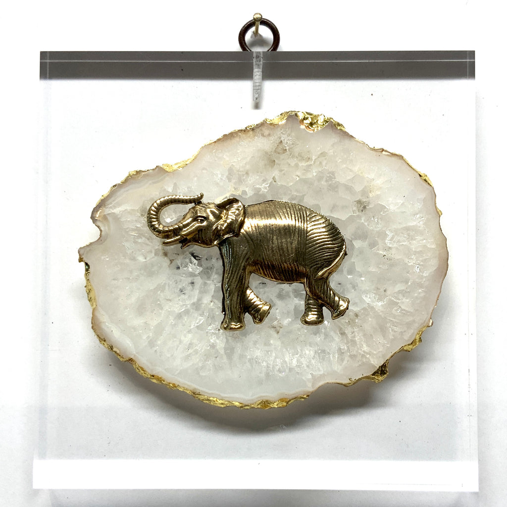 Lucite Acrylic Frame with Elephant on Agate (6” wide)
