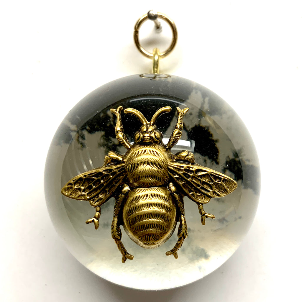 Acrylic Orb Frame with Grande Bee on Marbled Paper / Slight Imperfections (2.5