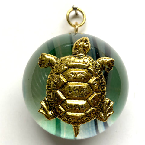 Acrylic Orb Frame with Turtle on Marbled Paper / Slight Imperfections (2.5