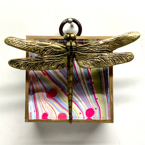Acrylic Frame with Dragonfly on Marbled Paper / Slight Imperfections (2