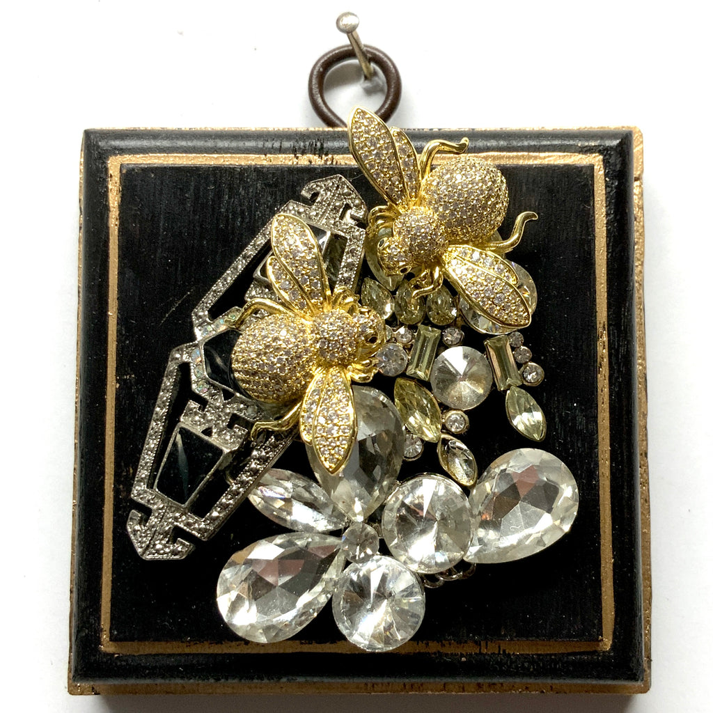 Painted Frame with Sparkle Bees on Brooch (3.25