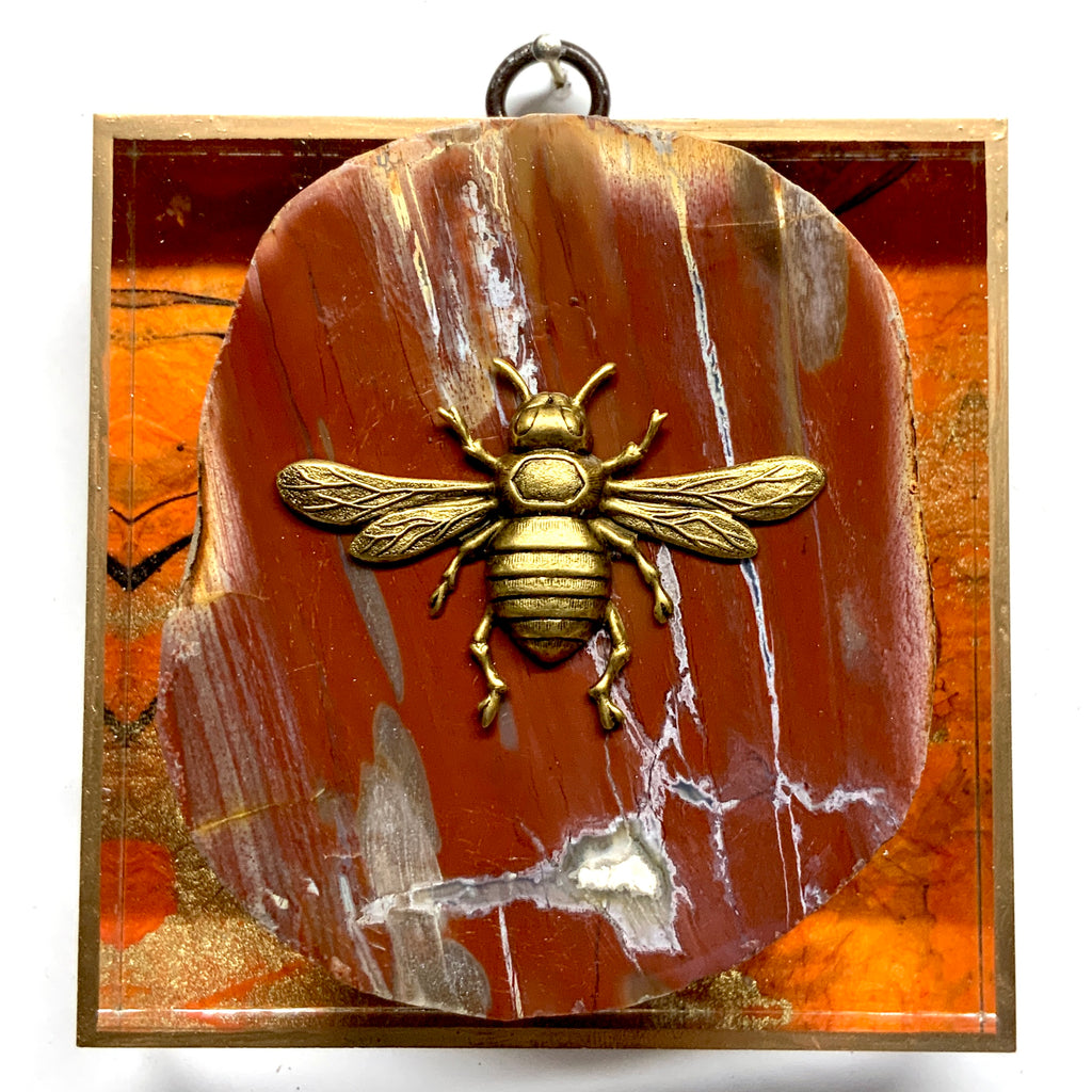 Acrylic Frame with Italian Bee on Petrified Wood / Slight Imperfections (4