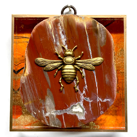 Acrylic Frame with Italian Bee on Petrified Wood / Slight Imperfections (4