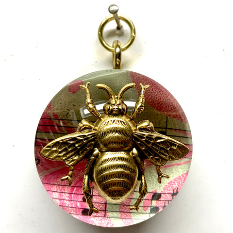 Acrylic Dome Frame with Grande Bee on Marbled Paper / Slight Imperfections (2