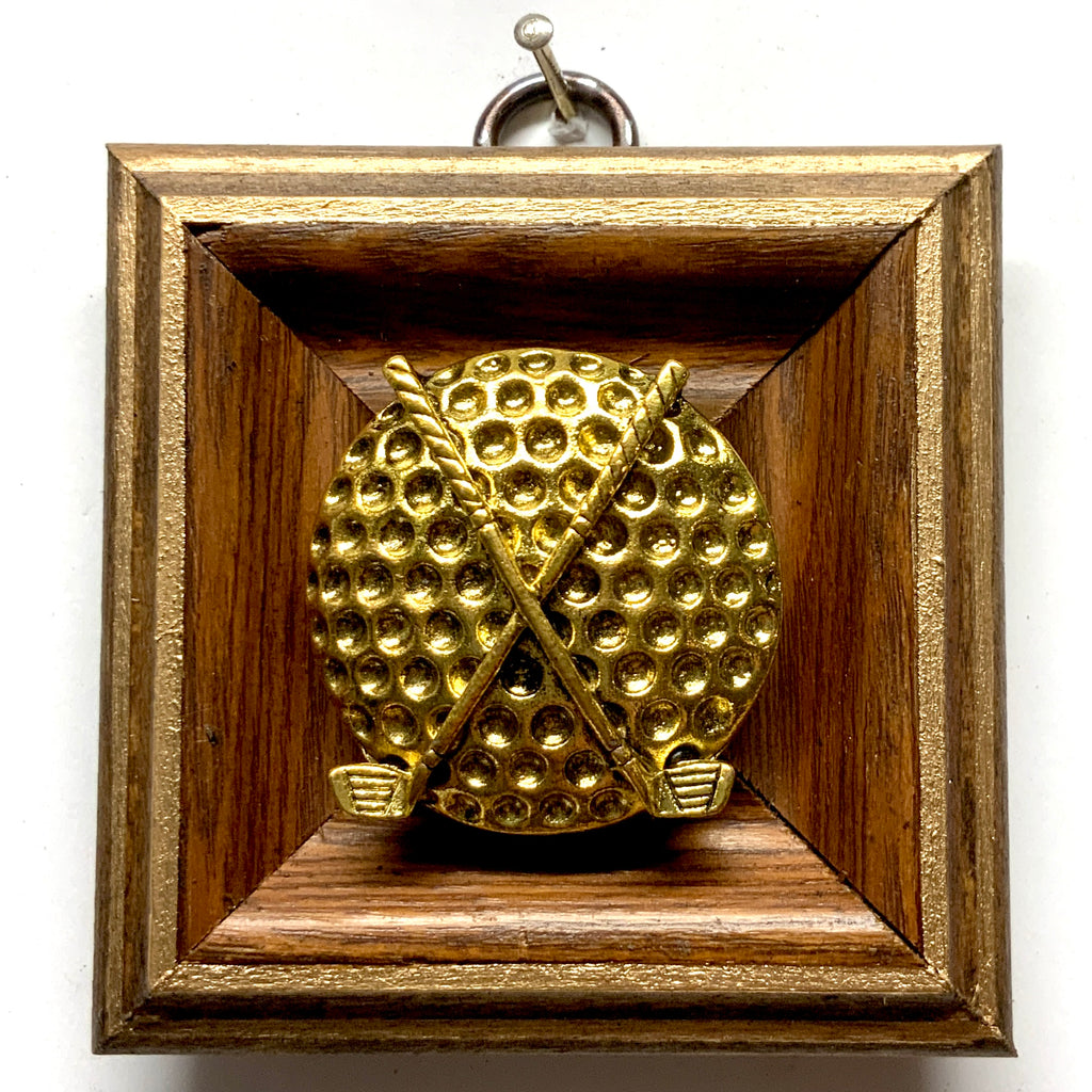 Wooden Frame with Golf Ball and Clubs (3