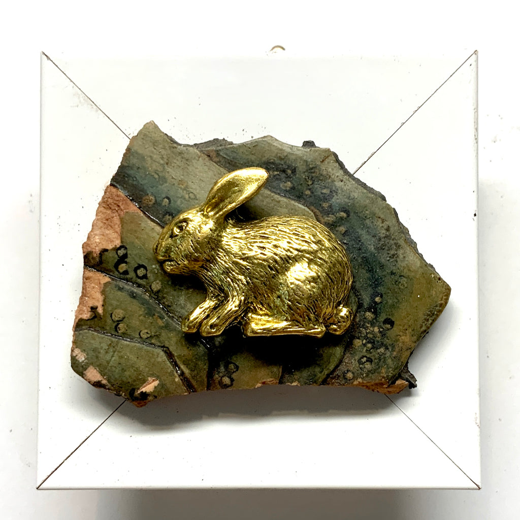 Modern Lacquered Frame with Bunny on Antique Jade (3” wide)