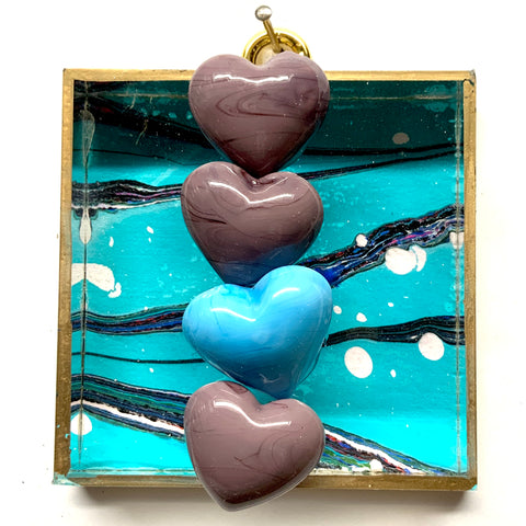 Acrylic Frame with Hearts on Marbled Paper / Slight Imperfections (3
