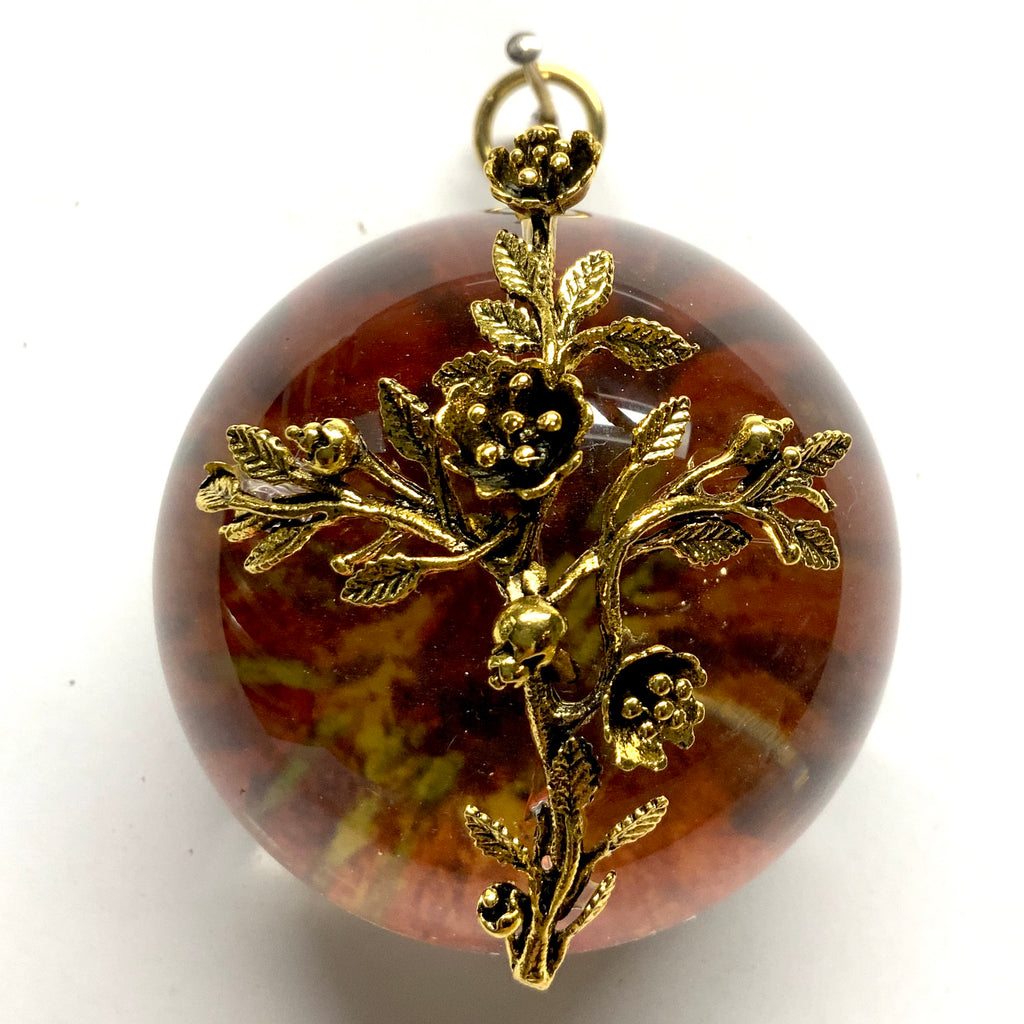 Acrylic Dome Frame with Rose Cross on Marbled Paper / Slight Imperfections (2.5