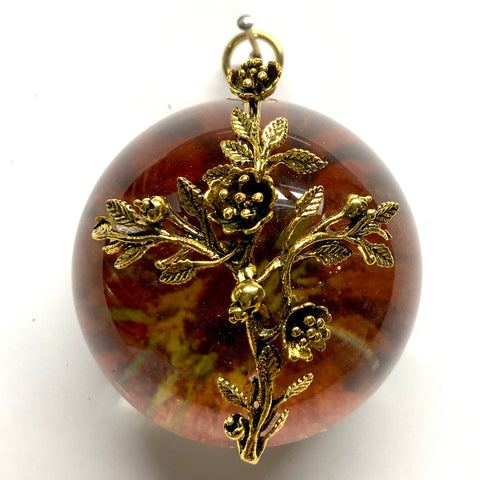 Acrylic Dome Frame with Rose Cross on Marbled Paper / Slight Imperfections (2.5