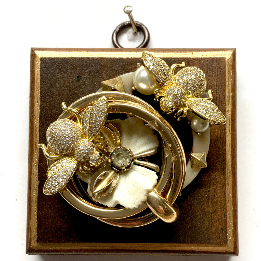 Wooden Frame with Sparkle Bees on Brooch (3