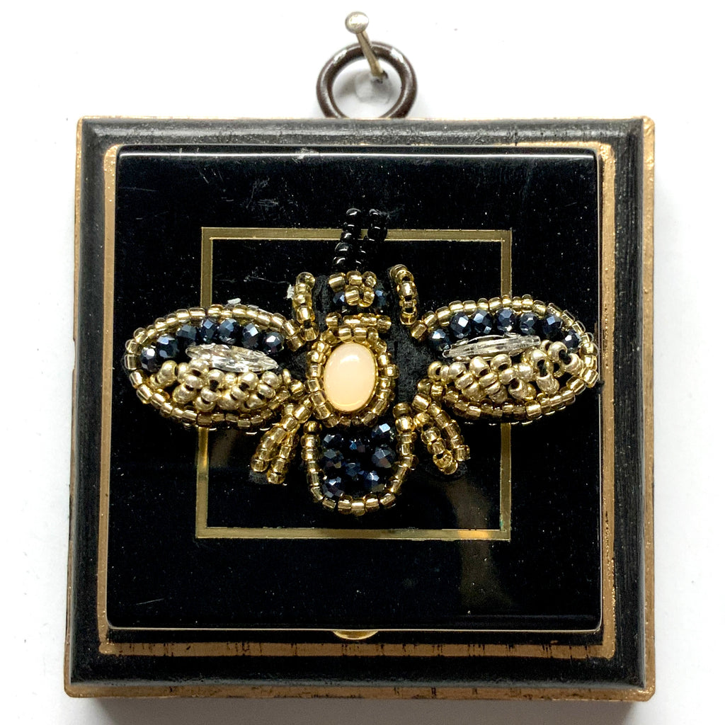 Painted Frame with Beaded Bee on Compact (3.25