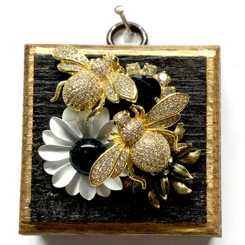 Bourbon Barrel Frame with Sparkle Bees on Brooch (2.5