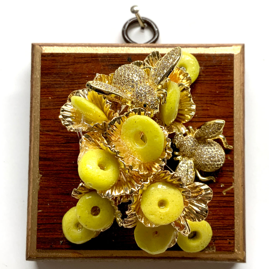 Wooden Frame with Sparkle Bees on Beads (3.25