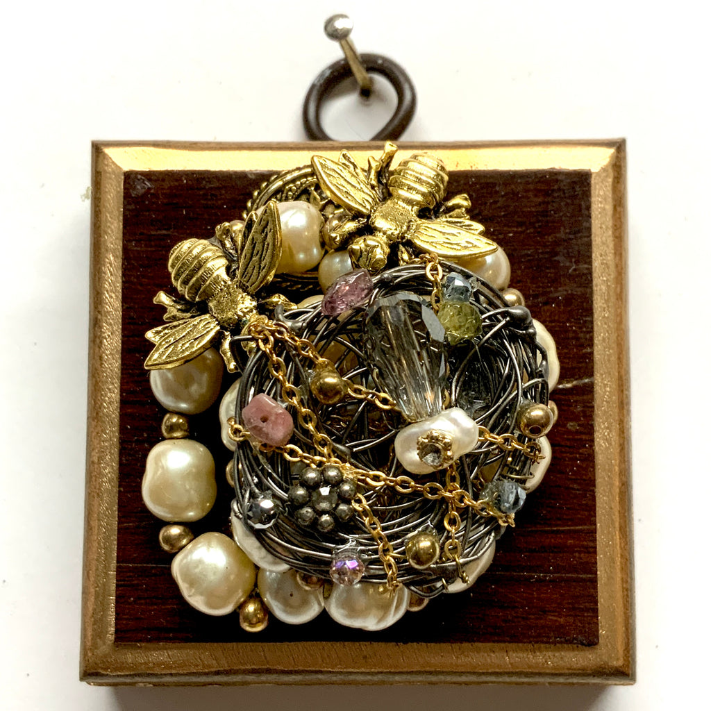 Wooden Frame with Napoleonic Bees on Brooch (2.5
