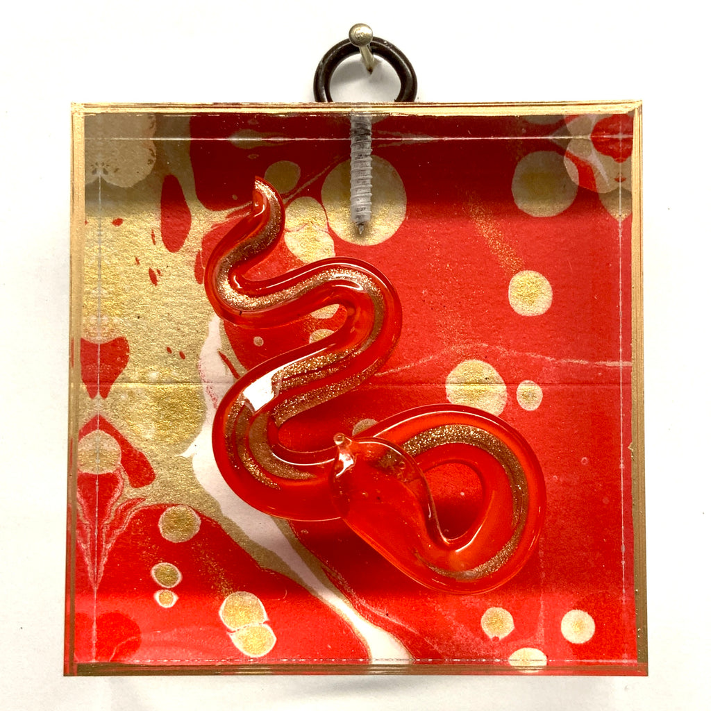 Marbled Paper under Lucite Acrylic Frame with Snake / Slight Imperfections (2.75” wide)