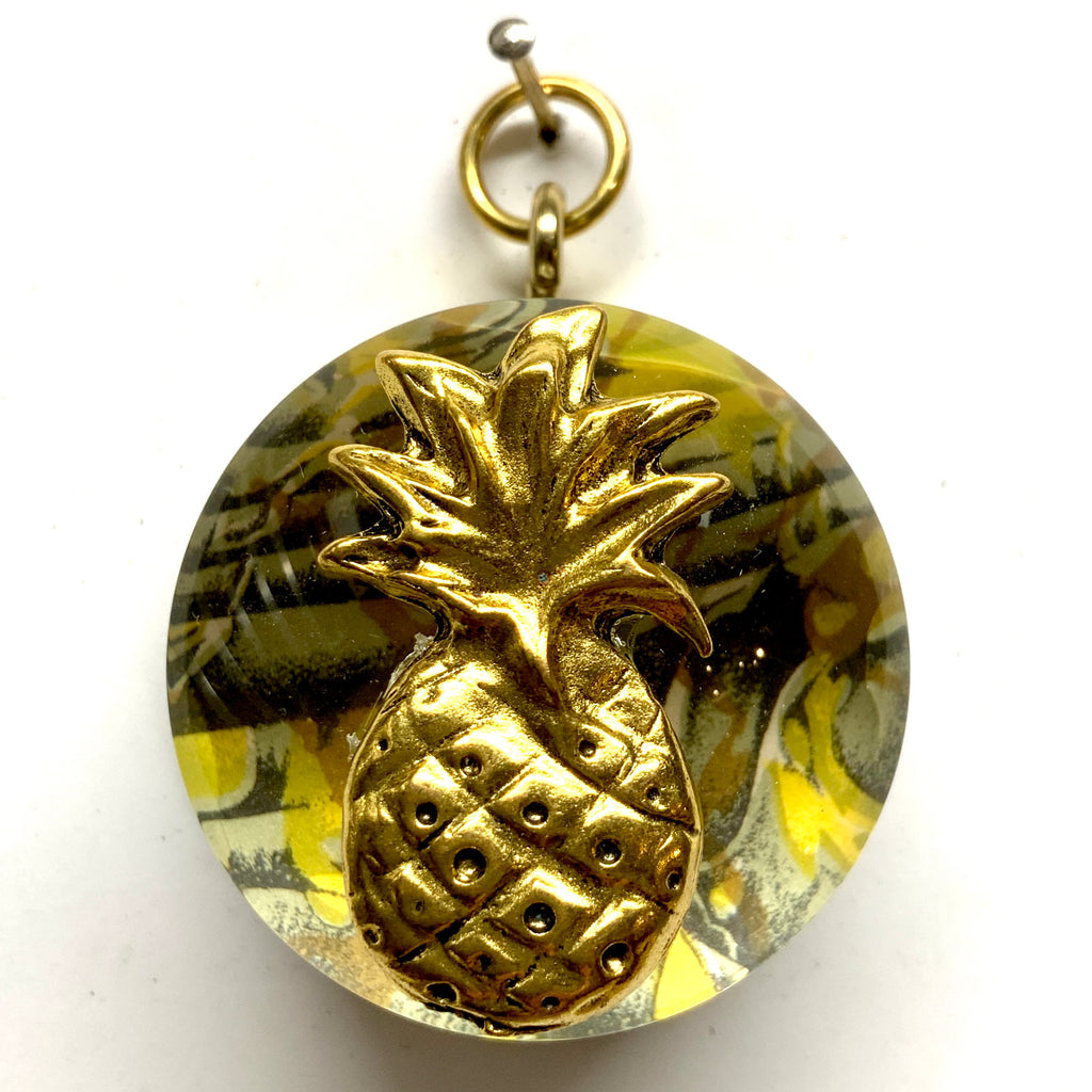 Acrylic Dome Frame with Pineapple on Marbled Paper / Slight Imperfections (2