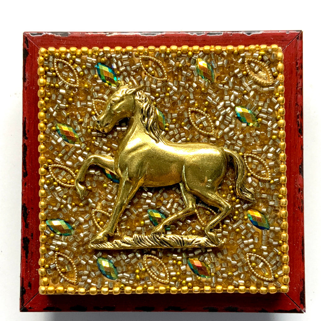 Modern Lacquered Frame with Horse on Beaded Block (3” wide)