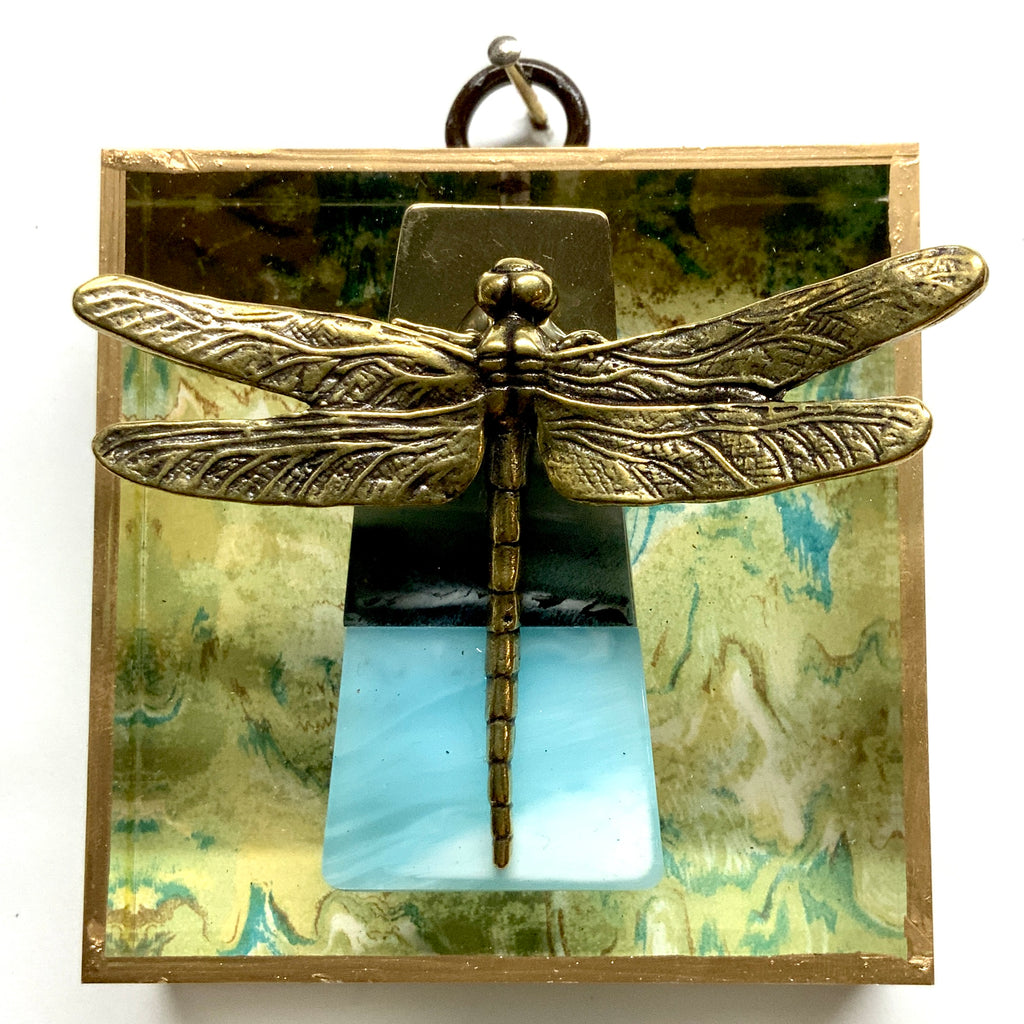 Acrylic Frame with Dragonfly on Marbled Paper / Slight Imperfections (3